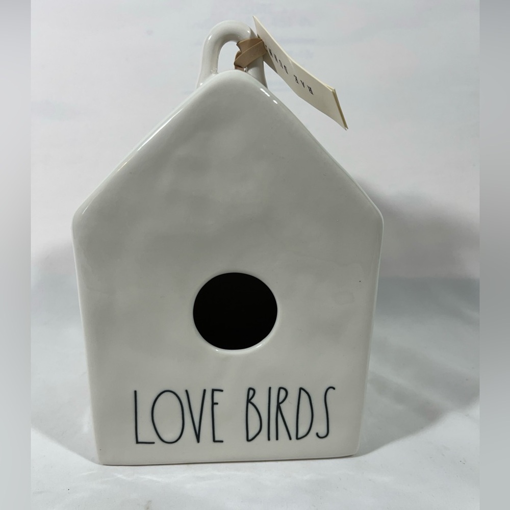 RAE DUNN “LOVE BIRDS” CERAMIC BIRDHOUSE HANG/FREESTANDING WHITE/BLACK 8” NEW